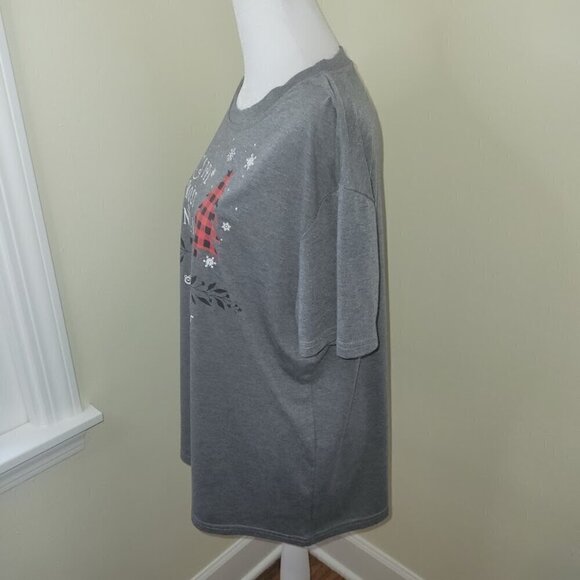 Merry Christmas 2 Short Sleeve T-Shirt Gray & Green Xmas Women's Size XL - Picture 4 of 16